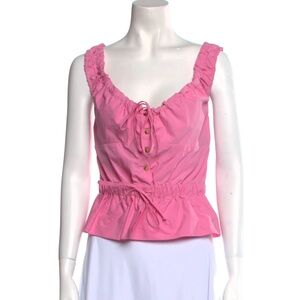 Ciao Lucia Pink 100% Cotton Top Scoop Neck Sleeveless Crop Top